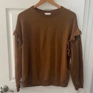 Lightweight Brown Sweater with Ruffles on the Sleeves